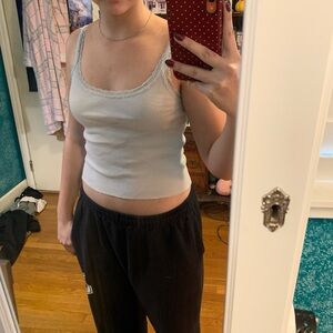 Women's Light Blue Lace Trim Tank Top